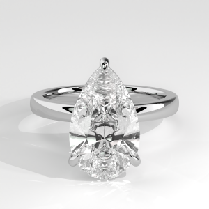 Pear-shaped solitaire engagement ring with cathedral shoulders and polished band