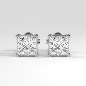 Princess cut diamond solitaire stud earrings in four-prong basket setting