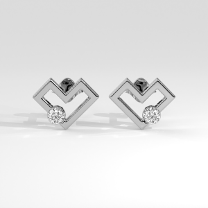 Pair of geometric heart openwork stud earrings with round diamonds set at the corner