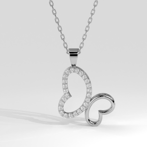 Double heart diamond pavé pendant necklace with open heart design