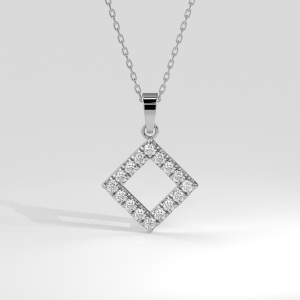 Geometric open-frame square pendant pavé-set with round diamonds